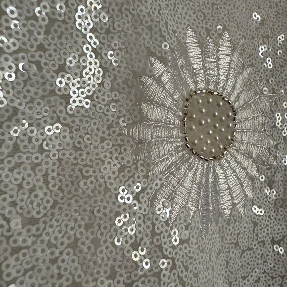 ZARA | Sparkly Girl's White Sequin Beaded Embroidered Floral A Line Skirt | 9-10 - Picture 3 of 6